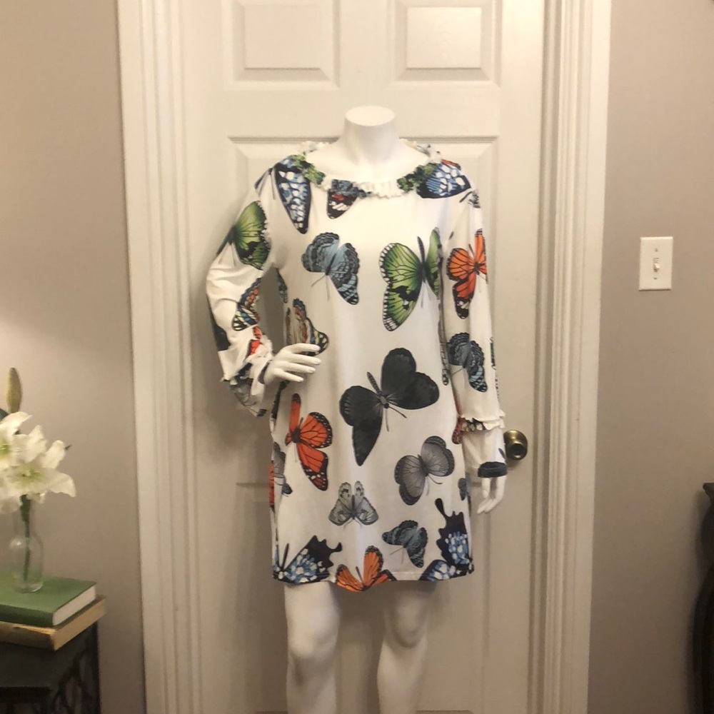 God Shield Butterfly pullover shift loose fitting front pockets SZ L boh…